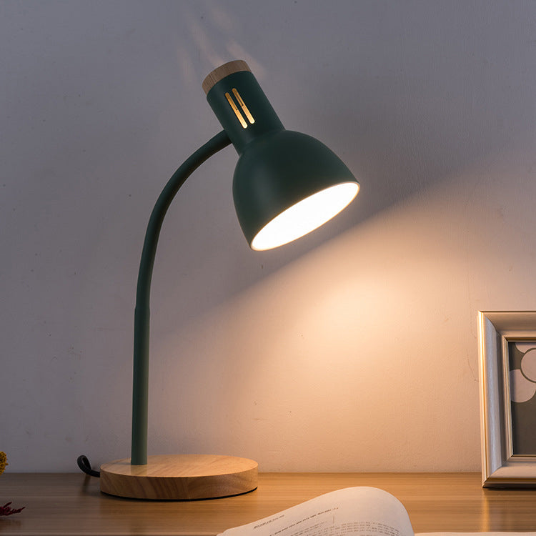 Modern Minimalist Iron Wooden Base Foldable Adjustable Arm 1-Light Table Lamp for Bedroom Reading Office Nightstand, Stylish Industrial Desk Lighting, Contemporary Home Decor, Space-Saving Design, Versatile Adjustable Lamp
