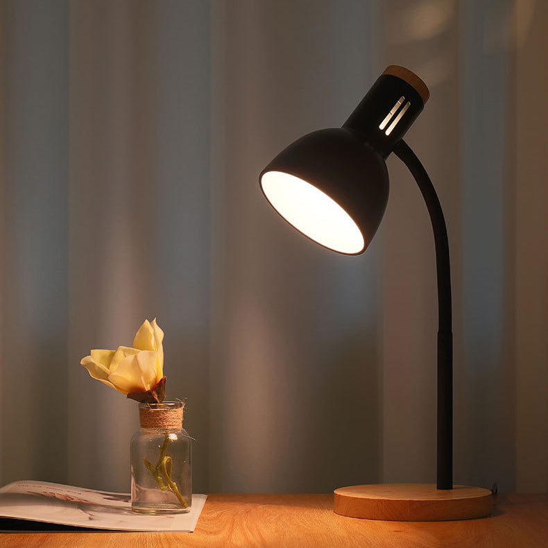 Modern Minimalist Iron Wood Base Foldable Adjustable Arm Table Lamp - 1-Light Design for Bedroom