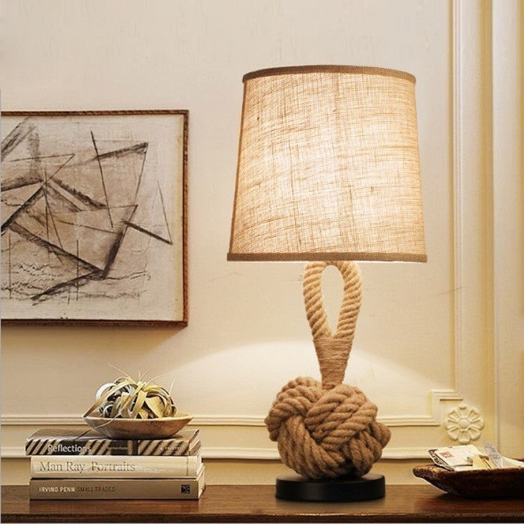Contemporary Nautical Twisted Rope Knot Drum Table Lamp - 1-Light Iron Design for Bedroom