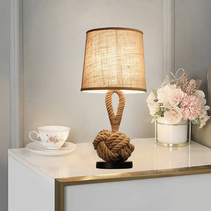 Contemporary Nautical Twisted Rope Knot Drum Table Lamp - 1-Light Iron Design for Bedroom