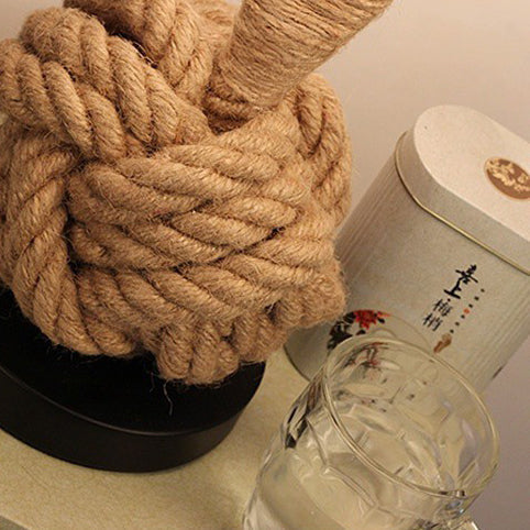 Contemporary Nautical Twisted Rope Knot Drum Table Lamp - 1-Light Iron Design for Bedroom