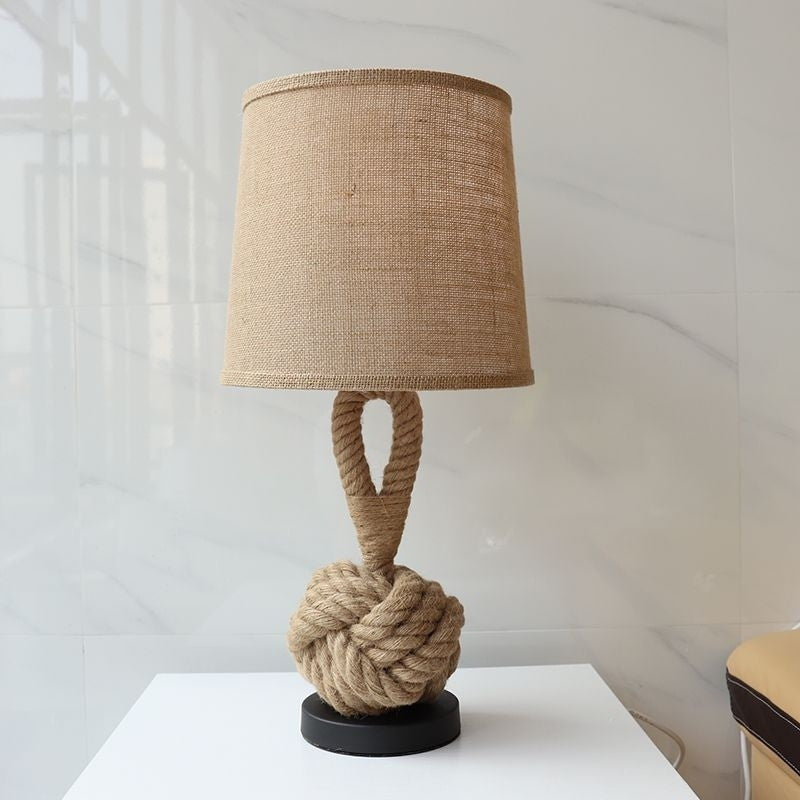 Contemporary Nautical Twisted Rope Knot Drum Table Lamp - 1-Light Iron Design for Bedroom