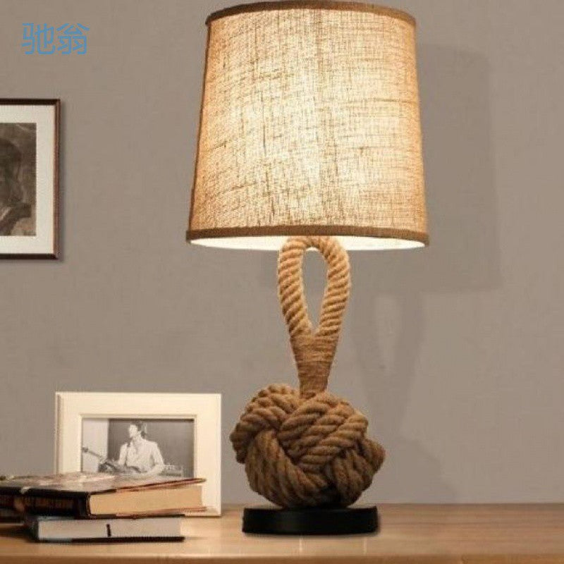 Contemporary Nautical Twisted Rope Knot Drum Table Lamp - 1-Light Iron Design for Bedroom