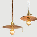 Contemporary Retro Pull Chain Pendant Light - Brass Wood 1-Light Flying Saucer for Dining Room