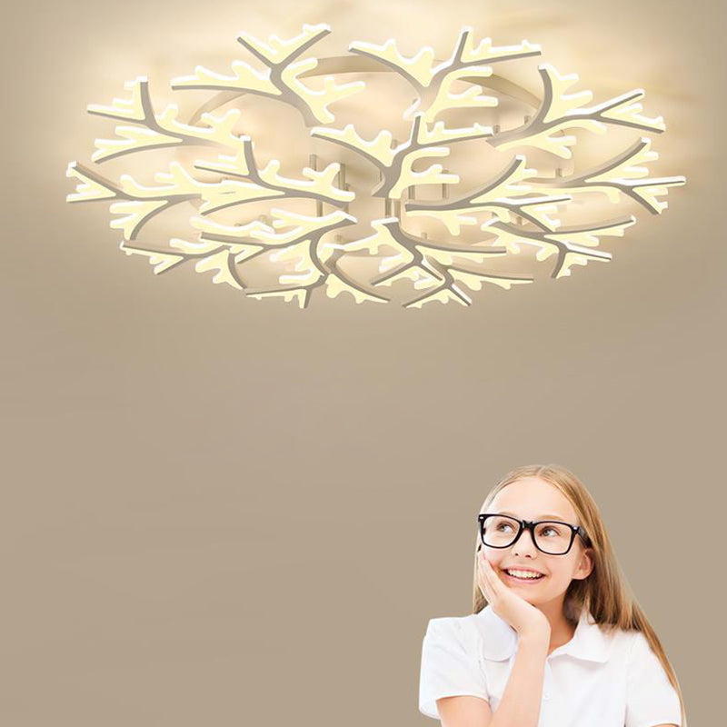 Contemporary Snowflake LED Ceiling Light - Iron Acrylic Semi-Flush Mount for Bedroom