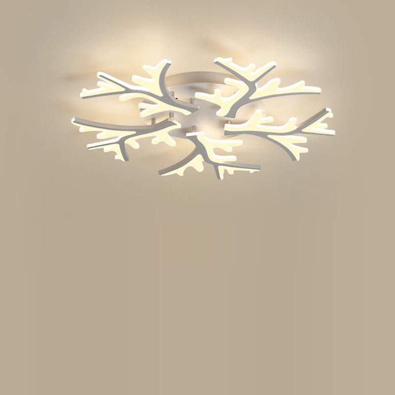 Contemporary Snowflake LED Ceiling Light - Iron Acrylic Semi-Flush Mount for Bedroom