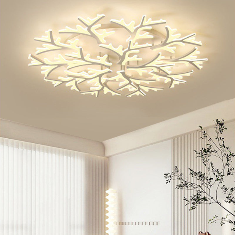 Contemporary Snowflake LED Ceiling Light - Iron Acrylic Semi-Flush Mount for Bedroom