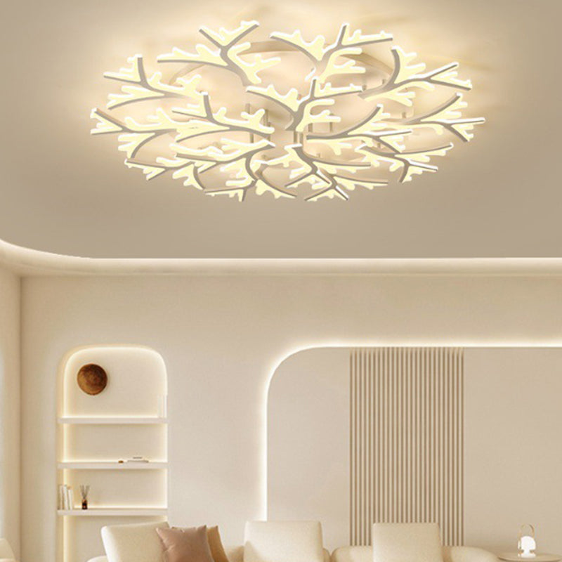 Contemporary Snowflake LED Ceiling Light - Iron Acrylic Semi-Flush Mount for Bedroom