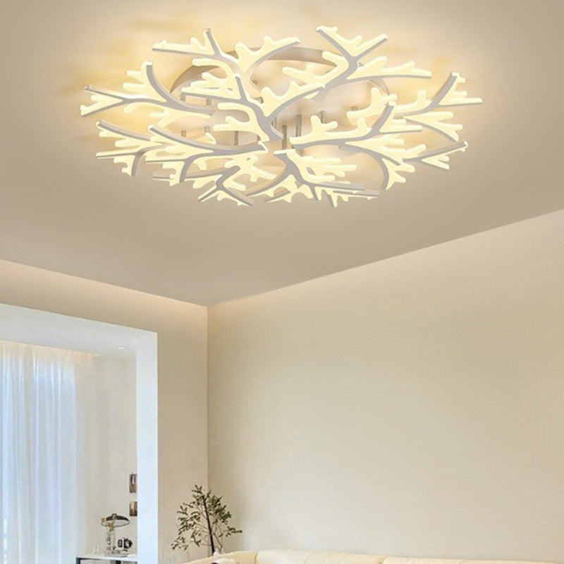 Contemporary Snowflake LED Ceiling Light - Iron Acrylic Semi-Flush Mount for Bedroom