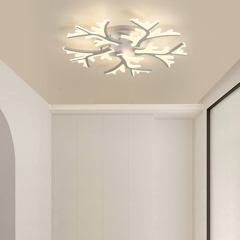 Contemporary Snowflake LED Ceiling Light - Iron Acrylic Semi-Flush Mount for Bedroom
