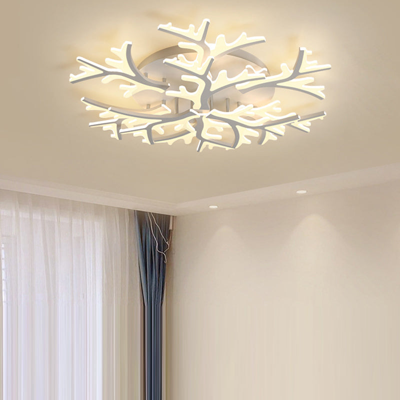 Contemporary Snowflake LED Ceiling Light - Iron Acrylic Semi-Flush Mount for Bedroom
