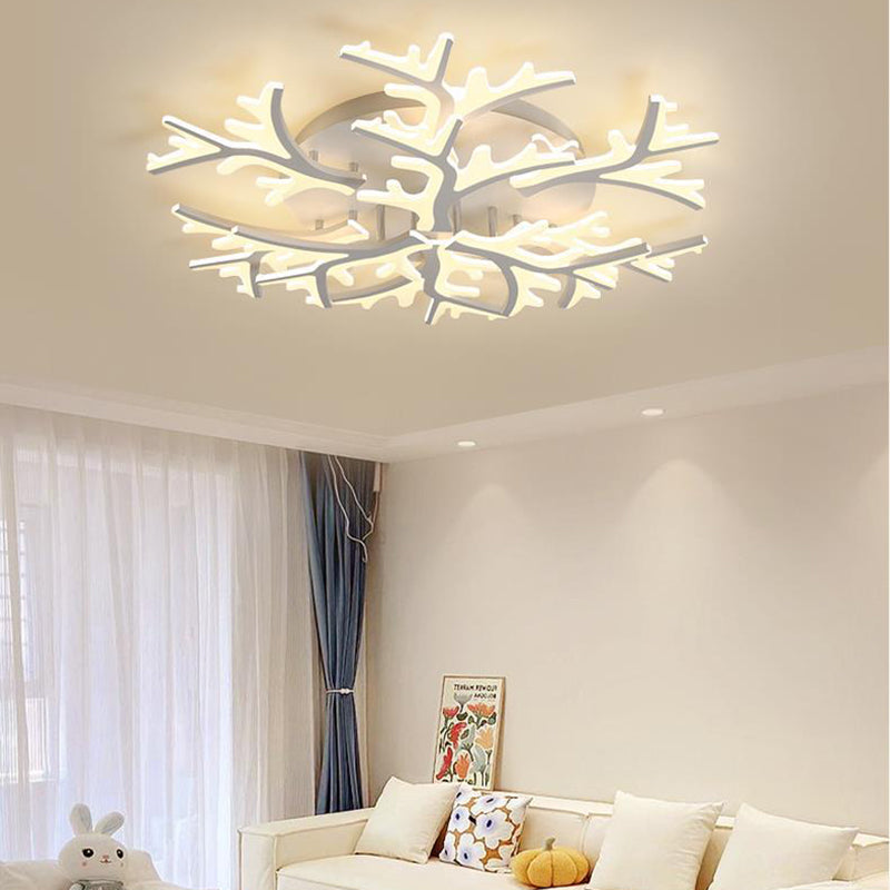 Contemporary Snowflake LED Ceiling Light - Iron Acrylic Semi-Flush Mount for Bedroom
