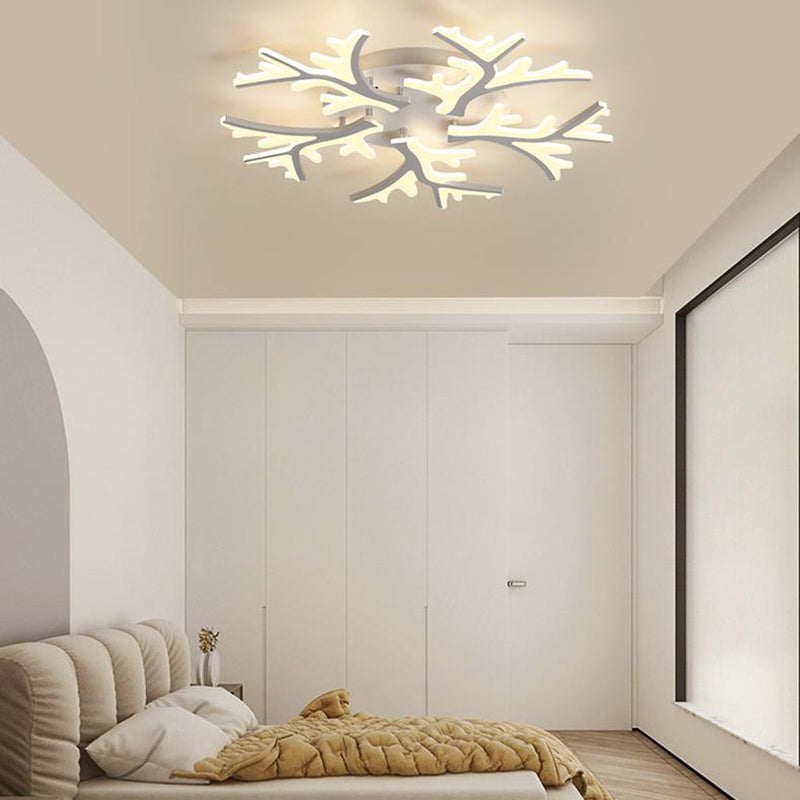 Contemporary Snowflake LED Ceiling Light - Iron Acrylic Semi-Flush Mount for Bedroom