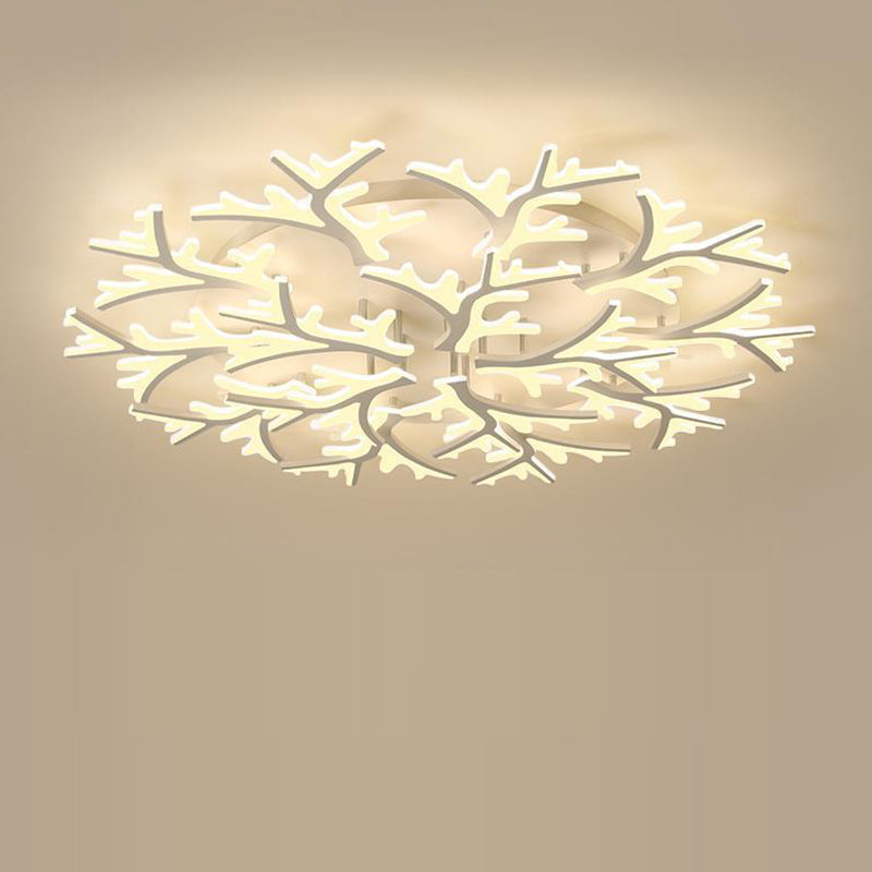 Contemporary Snowflake LED Ceiling Light - Iron Acrylic Semi-Flush Mount for Bedroom