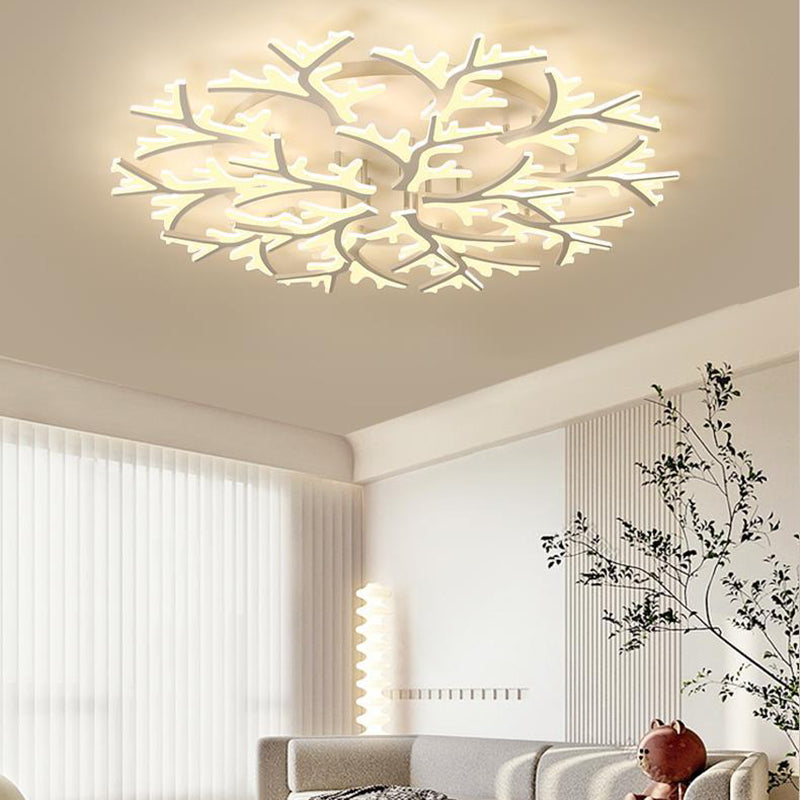 Contemporary Snowflake LED Ceiling Light - Iron Acrylic Semi-Flush Mount for Bedroom