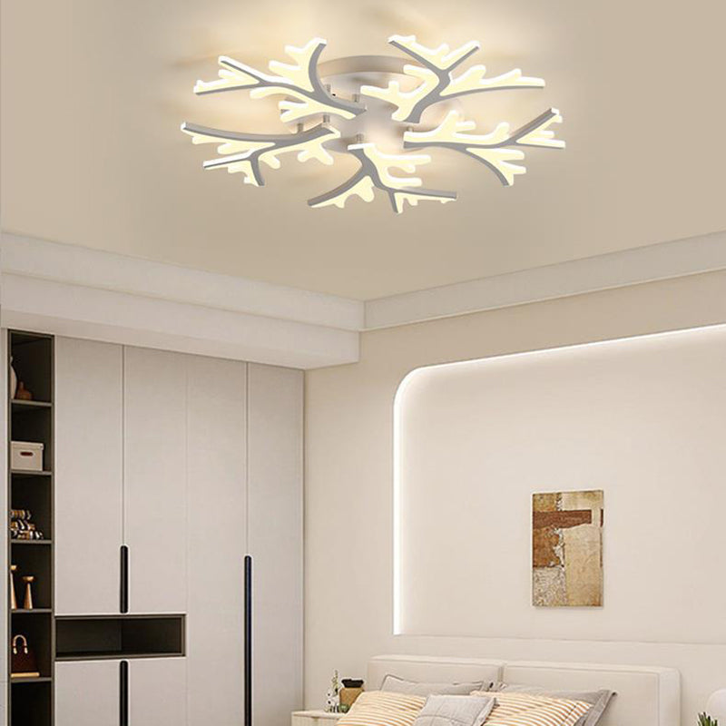 Contemporary Snowflake LED Ceiling Light - Iron Acrylic Semi-Flush Mount for Bedroom