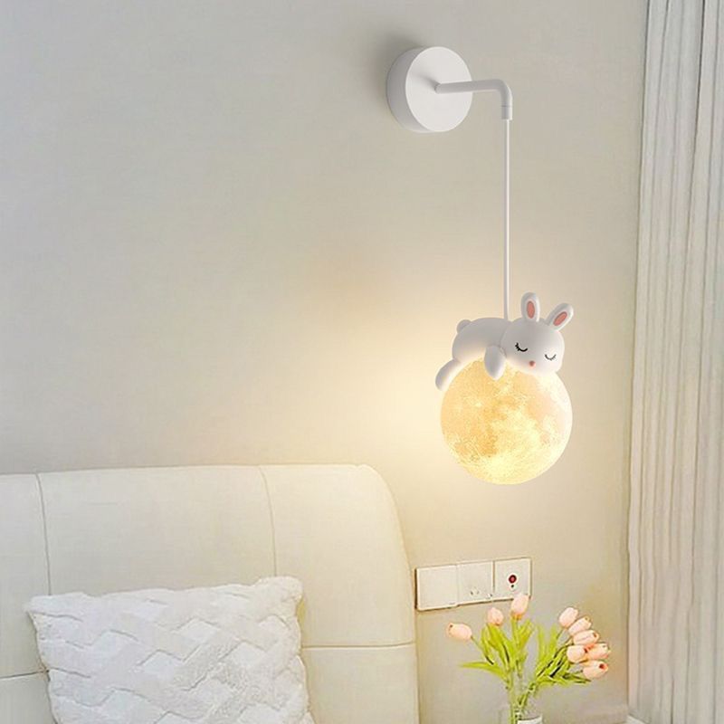 Contemporary Creative Kids Rabbit Bear Animal Iron Resin PLA 1-Light Wall Sconce Lamp Bedroom Nursery Decor Lighting Fixture Fun Playful Design Kids Room Illumination Animal Theme Home Lighting Creative Decor Cute Rabbit Bear Wall Light Children's Room Wa