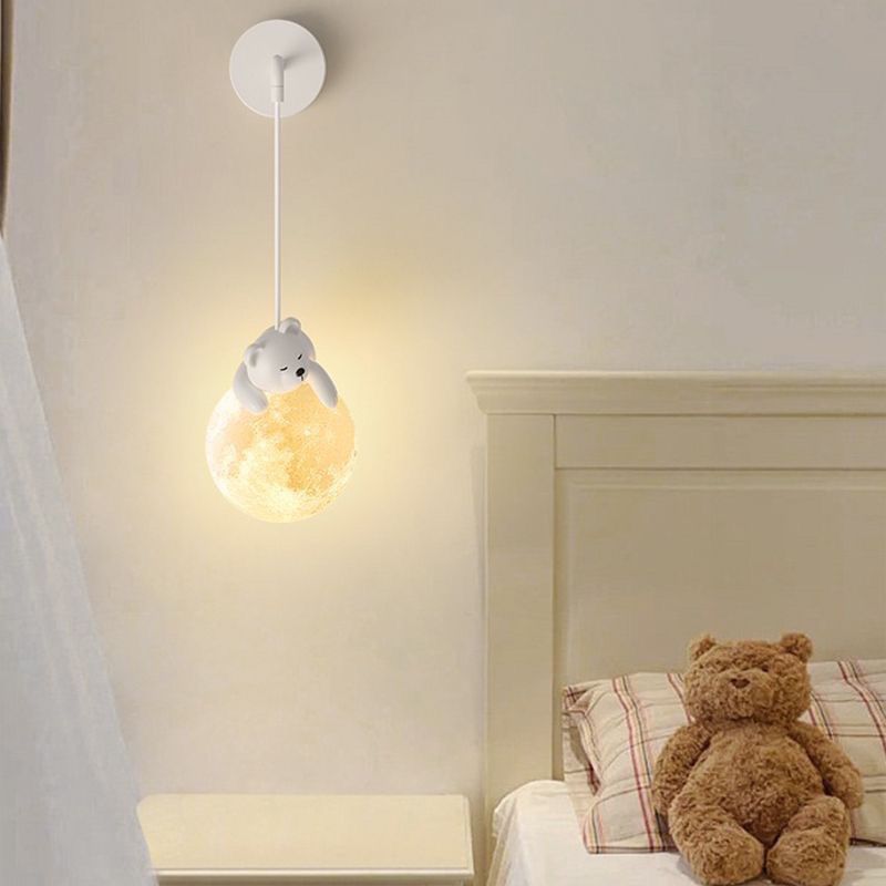 Contemporary Creative Kids Rabbit Bear Animal Iron Resin PLA 1-Light Wall Sconce Lamp Bedroom Nursery Decor Lighting Fixture Fun Playful Design Kids Room Illumination Animal Theme Home Lighting Creative Decor Cute Rabbit Bear Wall Light Children's Room Wa