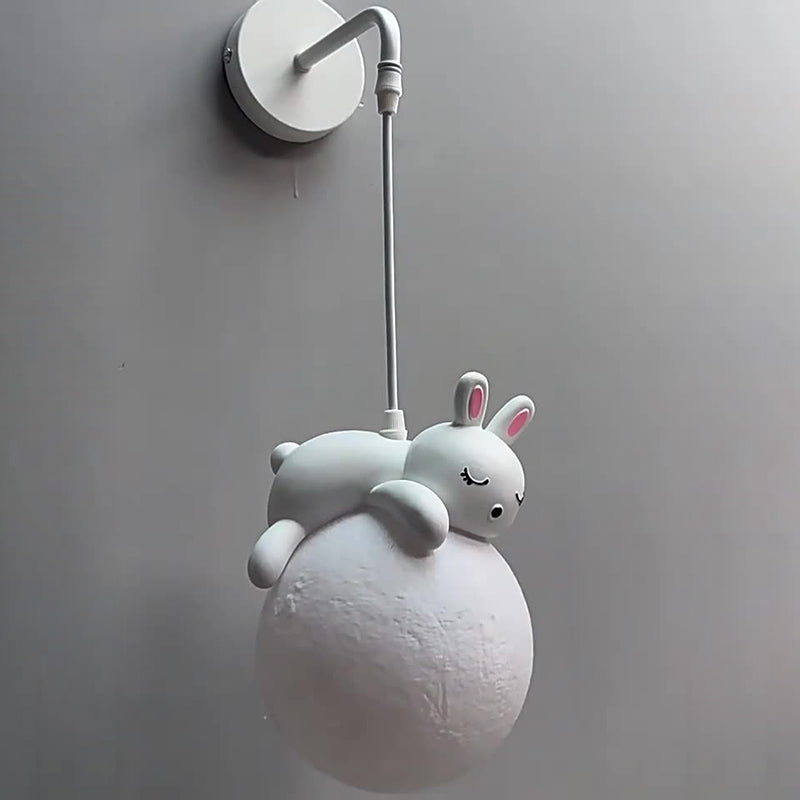 Contemporary Creative Kids Rabbit Bear Animal Iron Resin PLA 1-Light Wall Sconce Lamp Bedroom Nursery Decor Lighting Fixture Fun Playful Design Kids Room Illumination Animal Theme Home Lighting Creative Decor Cute Rabbit Bear Wall Light Children's Room Wa