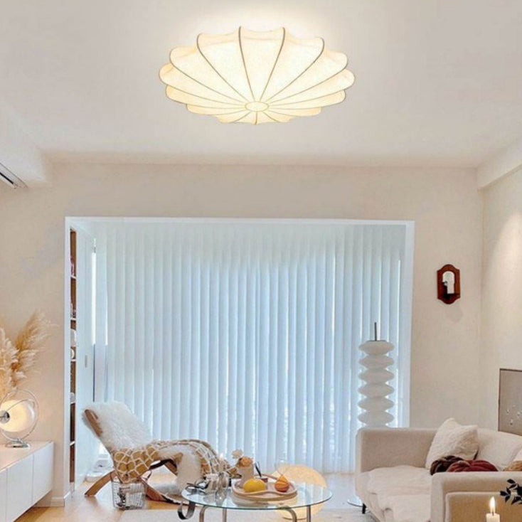 Traditional Japanese Bell Shape Metal Silk Semi-Flush Ceiling Light – 1/3-Light Living Room Fixture