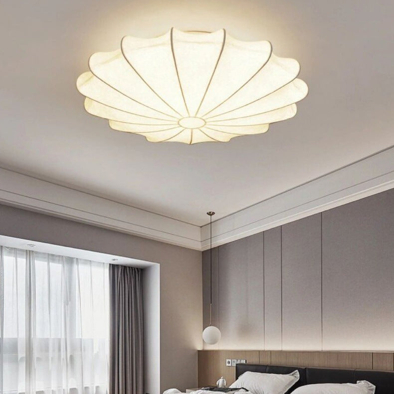 Traditional Japanese Bell Shape Metal Silk Semi-Flush Ceiling Light – 1/3-Light Living Room Fixture
