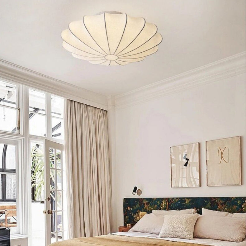 Traditional Japanese Bell Shape Metal Silk Semi-Flush Ceiling Light – 1/3-Light Living Room Fixture