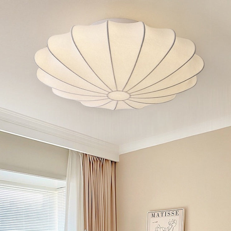 Traditional Japanese Bell Shape Metal Silk Semi-Flush Ceiling Light – 1/3-Light Living Room Fixture