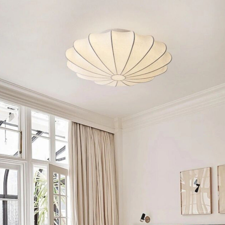 Traditional Japanese Bell Shape Metal Silk Semi-Flush Ceiling Light – 1/3-Light Living Room Fixture