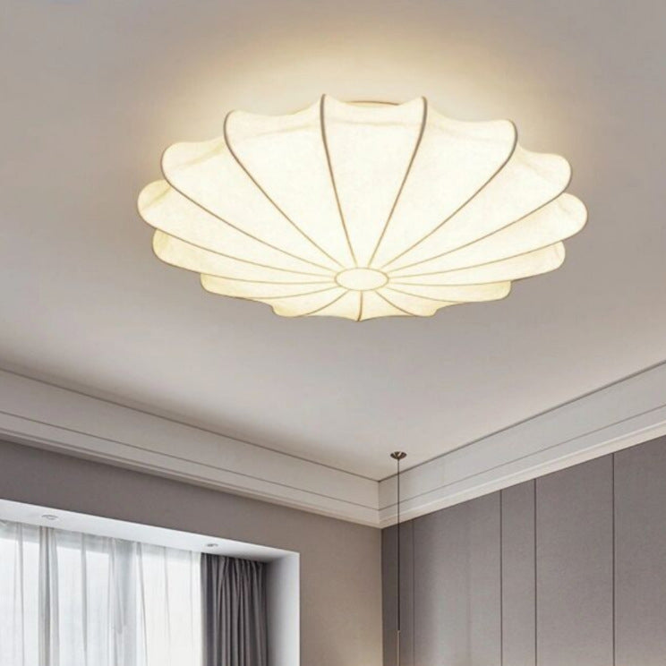 Traditional Japanese Bell Shape Metal Silk Semi-Flush Ceiling Light – 1/3-Light Living Room Fixture