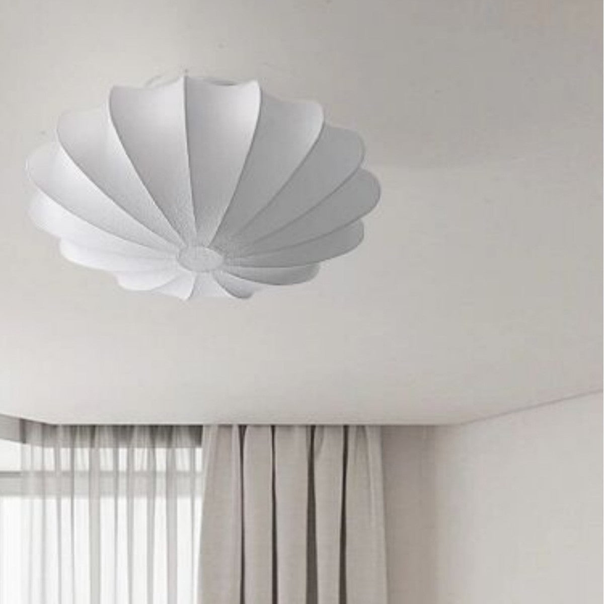 Traditional Japanese Bell Shape Metal Silk Semi-Flush Ceiling Light – 1/3-Light Living Room Fixture