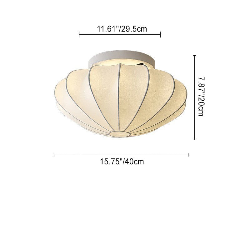 Traditional Japanese Bell Shape Metal Silk Semi-Flush Ceiling Light – 1/3-Light Living Room Fixture