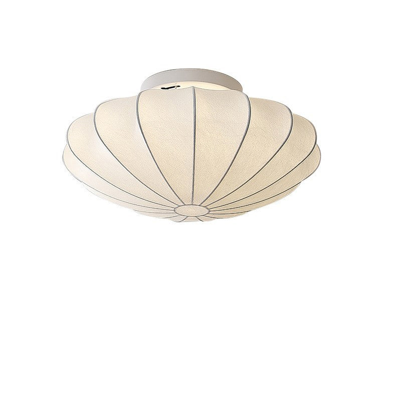 Traditional Japanese Bell Shape Metal Silk Semi-Flush Ceiling Light – 1/3-Light Living Room Fixture