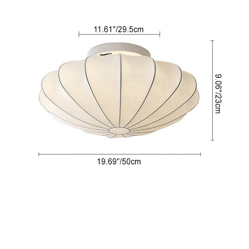 Traditional Japanese Bell Shape Metal Silk Semi-Flush Ceiling Light – 1/3-Light Living Room Fixture