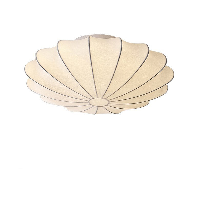 Traditional Japanese Bell Shape Metal Silk Semi-Flush Ceiling Light – 1/3-Light Living Room Fixture