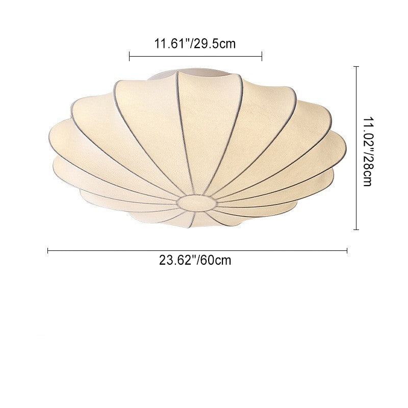 Traditional Japanese Bell Shape Metal Silk Semi-Flush Ceiling Light – 1/3-Light Living Room Fixture
