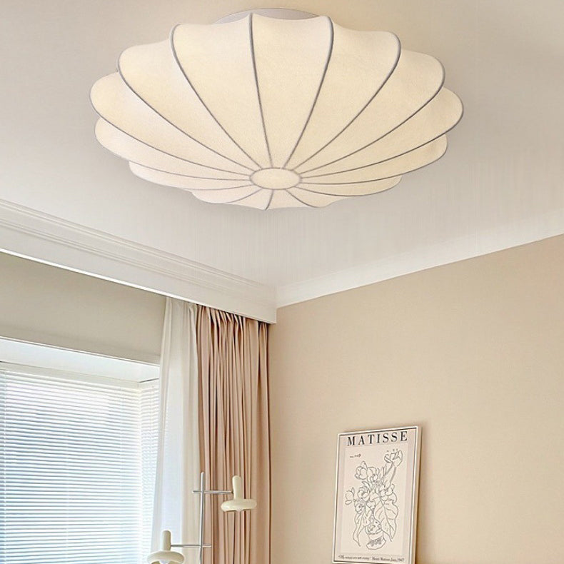 Traditional Japanese Bell Shape Metal Silk Semi-Flush Ceiling Light – 1/3-Light Living Room Fixture