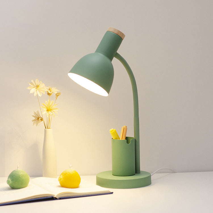 Modern Minimalist Iron Wood Adjustable Angle Pen Holder Table Lamp, 1-Light Study Desk Lamp, Contemporary Design for Home Office, Functional Reading Light, Stylish Study Accessory, Decorative Lighting for Workspaces, Low Profile Desk Lamp with Multi-Angle