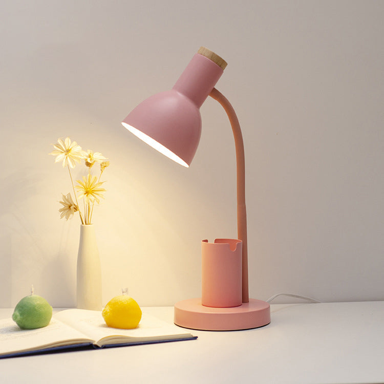 Modern Minimalist Iron Wood Adjustable Angle Pen Holder Table Lamp, 1-Light Study Desk Lamp, Contemporary Design for Home Office, Functional Reading Light, Stylish Study Accessory, Decorative Lighting for Workspaces, Low Profile Desk Lamp with Multi-Angle