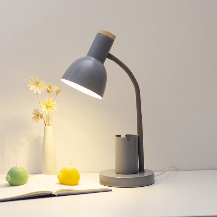 Modern Minimalist Iron Wood Adjustable Angle Pen Holder Table Lamp, 1-Light Study Desk Lamp, Contemporary Design for Home Office, Functional Reading Light, Stylish Study Accessory, Decorative Lighting for Workspaces, Low Profile Desk Lamp with Multi-Angle