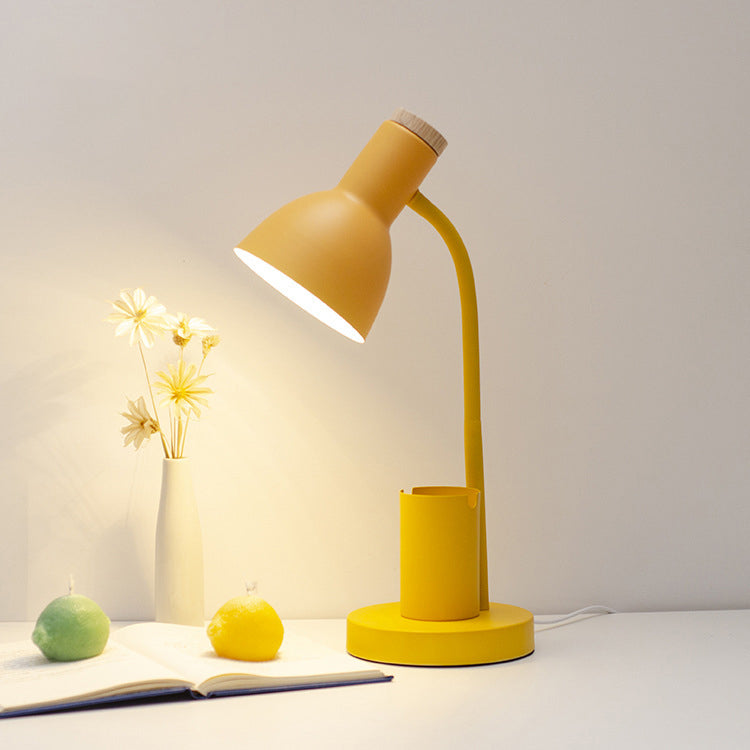 Modern Minimalist Iron Wood Adjustable Angle Pen Holder Table Lamp, 1-Light Study Desk Lamp, Contemporary Design for Home Office, Functional Reading Light, Stylish Study Accessory, Decorative Lighting for Workspaces, Low Profile Desk Lamp with Multi-Angle