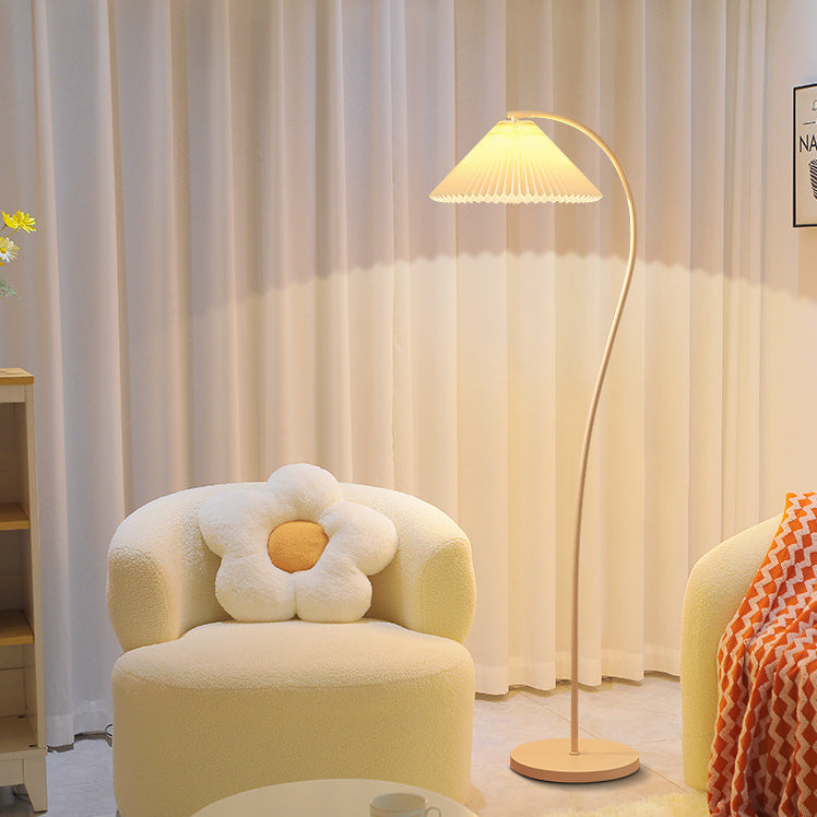 Modern Minimalist Pleated Fabric Iron Floor Lamp for Living Room
