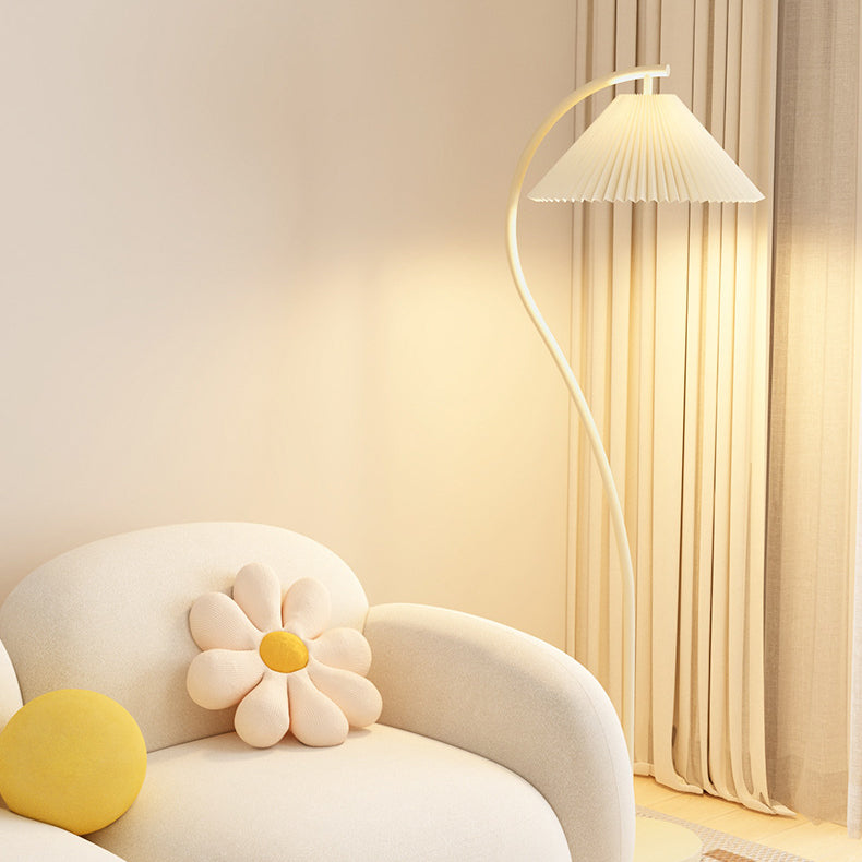 Modern Minimalist Pleated Fabric Iron Floor Lamp for Living Room