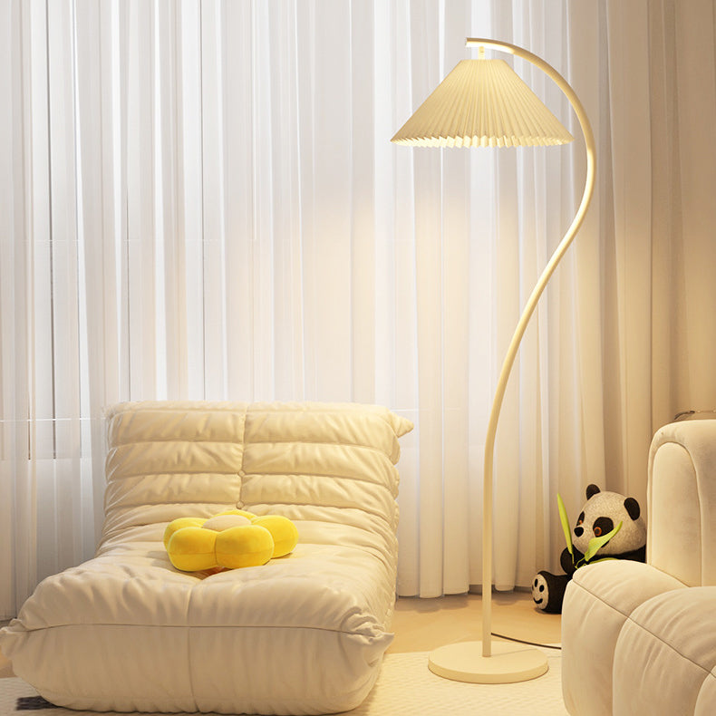 Modern Minimalist Pleated Fabric Iron Floor Lamp for Living Room