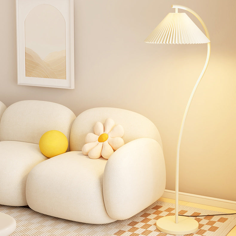 Modern Minimalist Pleated Fabric Iron Floor Lamp for Living Room