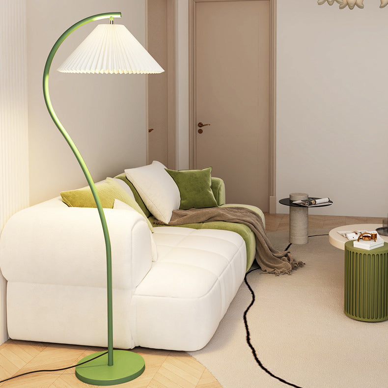 Modern Minimalist Pleated Fabric Iron Floor Lamp for Living Room