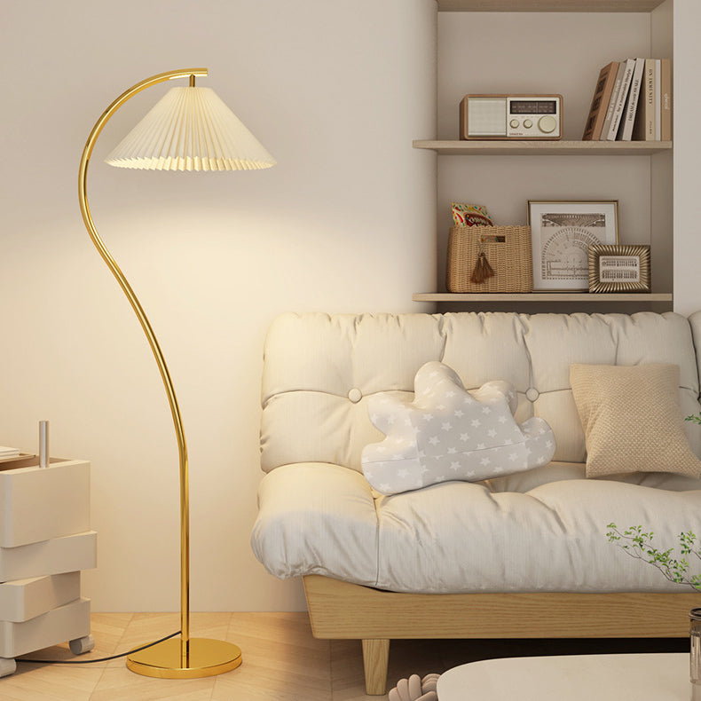 Modern Minimalist Pleated Fabric Iron Floor Lamp for Living Room