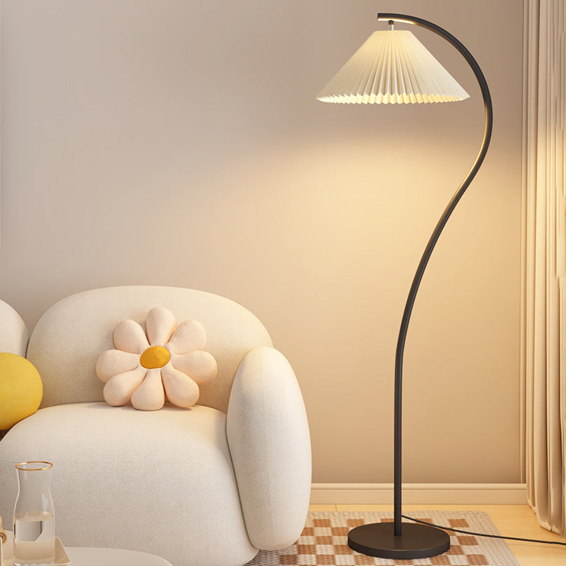 Modern Minimalist Pleated Fabric Iron Floor Lamp for Living Room
