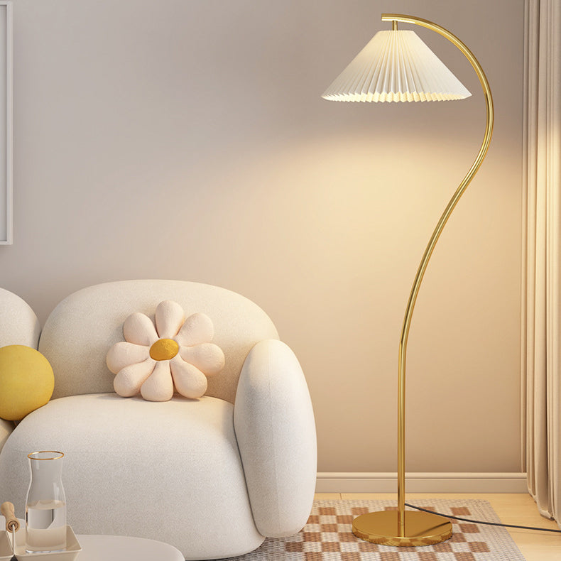 Modern Minimalist Pleated Fabric Iron Floor Lamp for Living Room