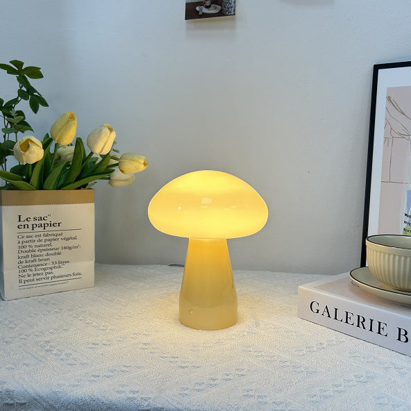 Contemporary Nordic Mushroom Glass USB LED Table Lamp for Bedroom