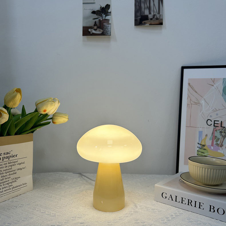 Contemporary Nordic Mushroom Glass USB LED Table Lamp for Bedroom